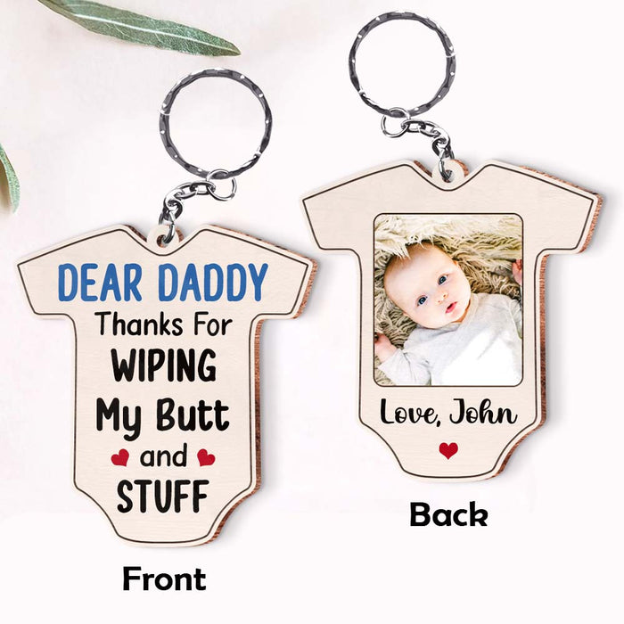 Personalized Gift  For New Daddy Thanks For Wiping My Butt and Stuff Wood Keychain 25273 1