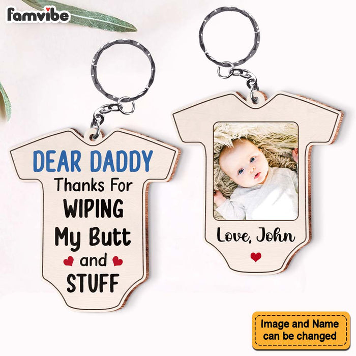 Personalized Gift  For New Daddy Thanks For Wiping My Butt and Stuff Wood Keychain 25273 1