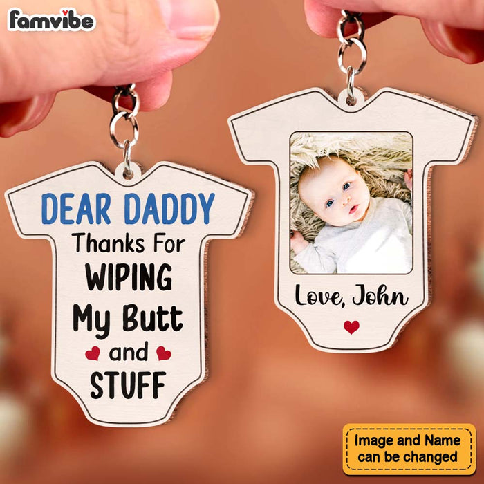 Personalized Gift  For New Daddy Thanks For Wiping My Butt and Stuff Wood Keychain 25273 1
