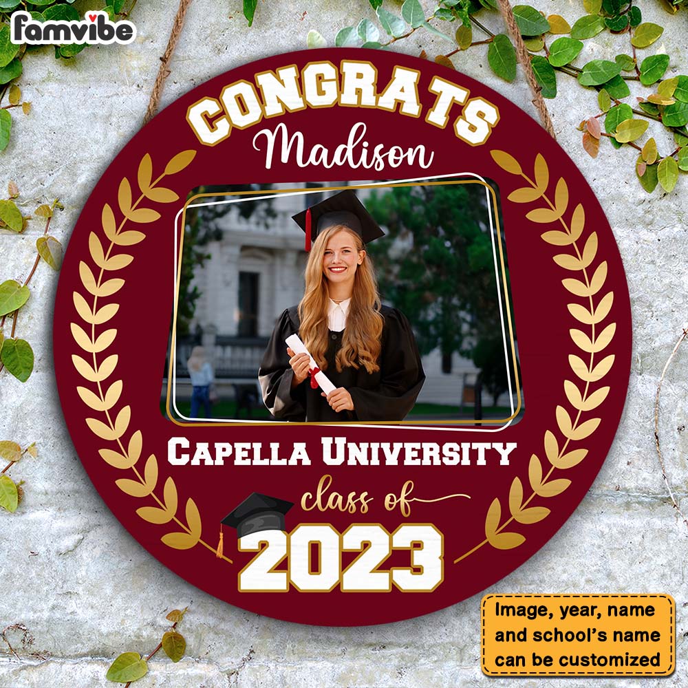 Personalized Gift Graduation Class Of 2023 Round Wood Sign 25309 Primary Mockup