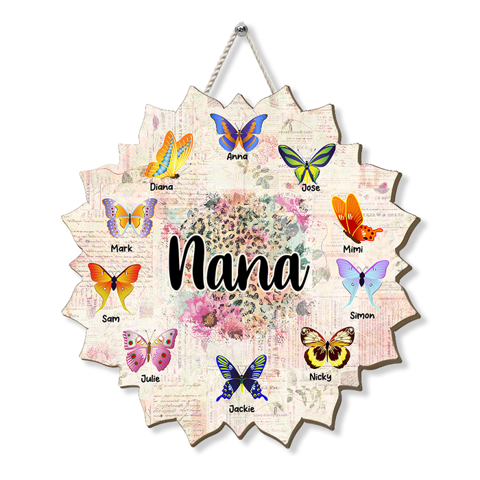 Personalized Nana And Butterflies Flower Shape Wood Sign 25316 1