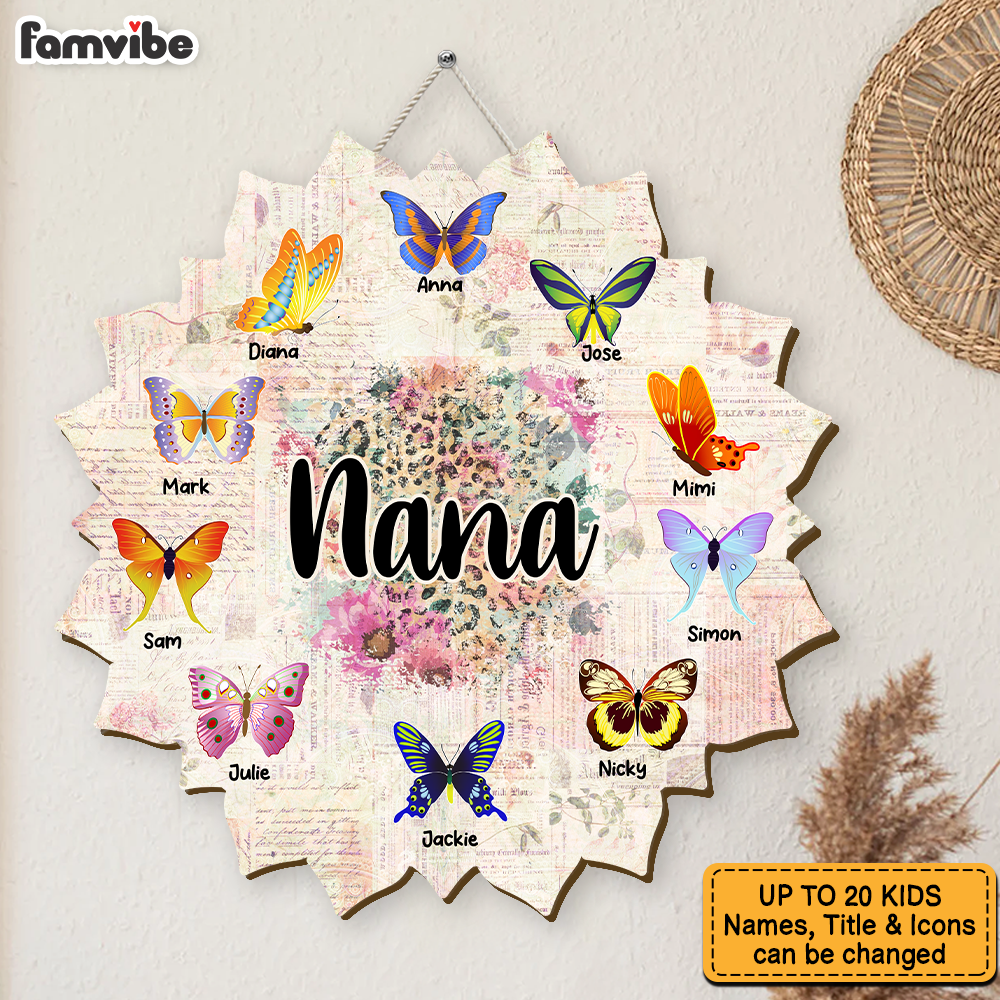 Personalized Nana And Butterflies Flower Shape Wood Sign 25316 Primary Mockup