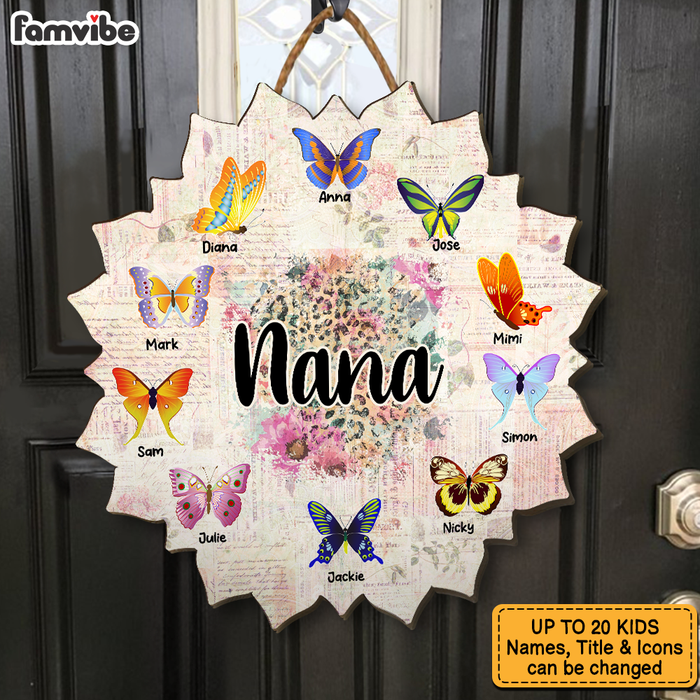 Personalized Nana And Butterflies Flower Shape Wood Sign 25316 1