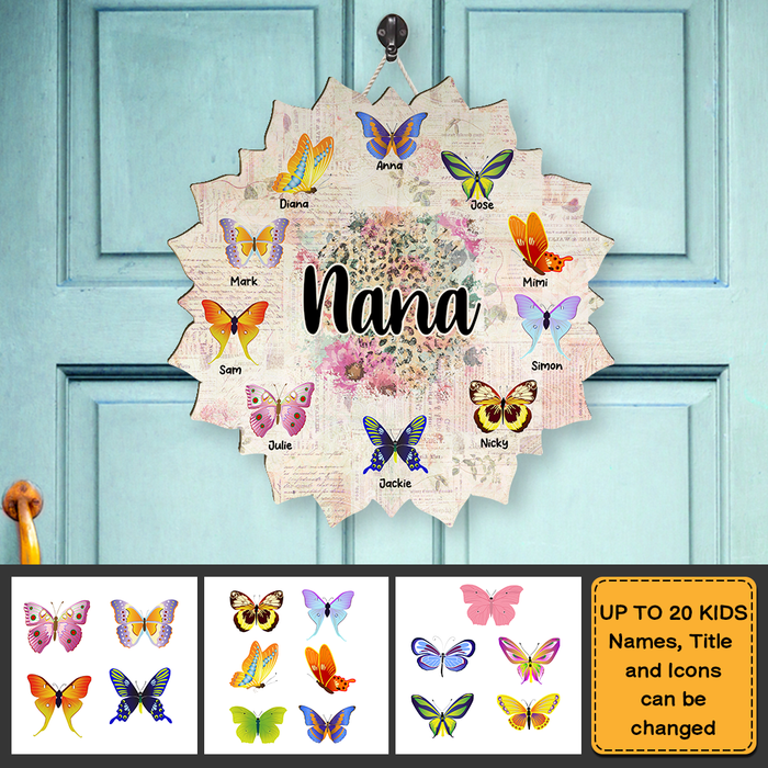 Personalized Nana And Butterflies Flower Shape Wood Sign 25316 1