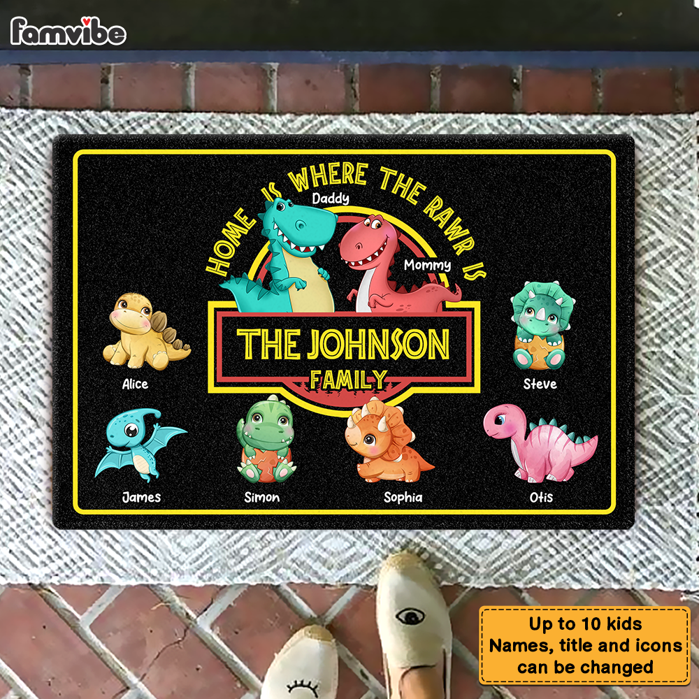 Personalized Dinosaur Family Home Is Where The Rawr Is Doormat 25317 Primary Mockup