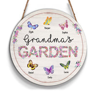 Personalized Grandma's Garden Colorful Butterflies Round Wood Sign 25327 thumb 1