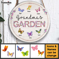 Personalized Grandma's Garden Colorful Butterflies Round Wood Sign 25327 thumb 1