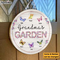 Personalized Grandma's Garden Colorful Butterflies Round Wood Sign 25327 thumb 1