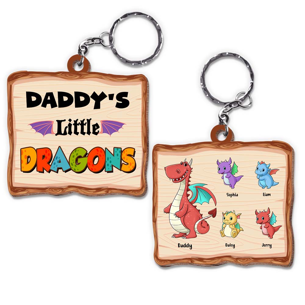 Personalized Daddy's Little Dragons Wood Keychain 25329 Primary Mockup