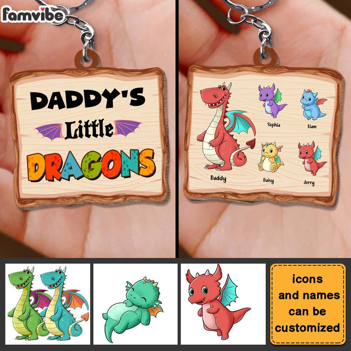 Personalized Daddy's Little Dragons Wood Keychain 25329 1