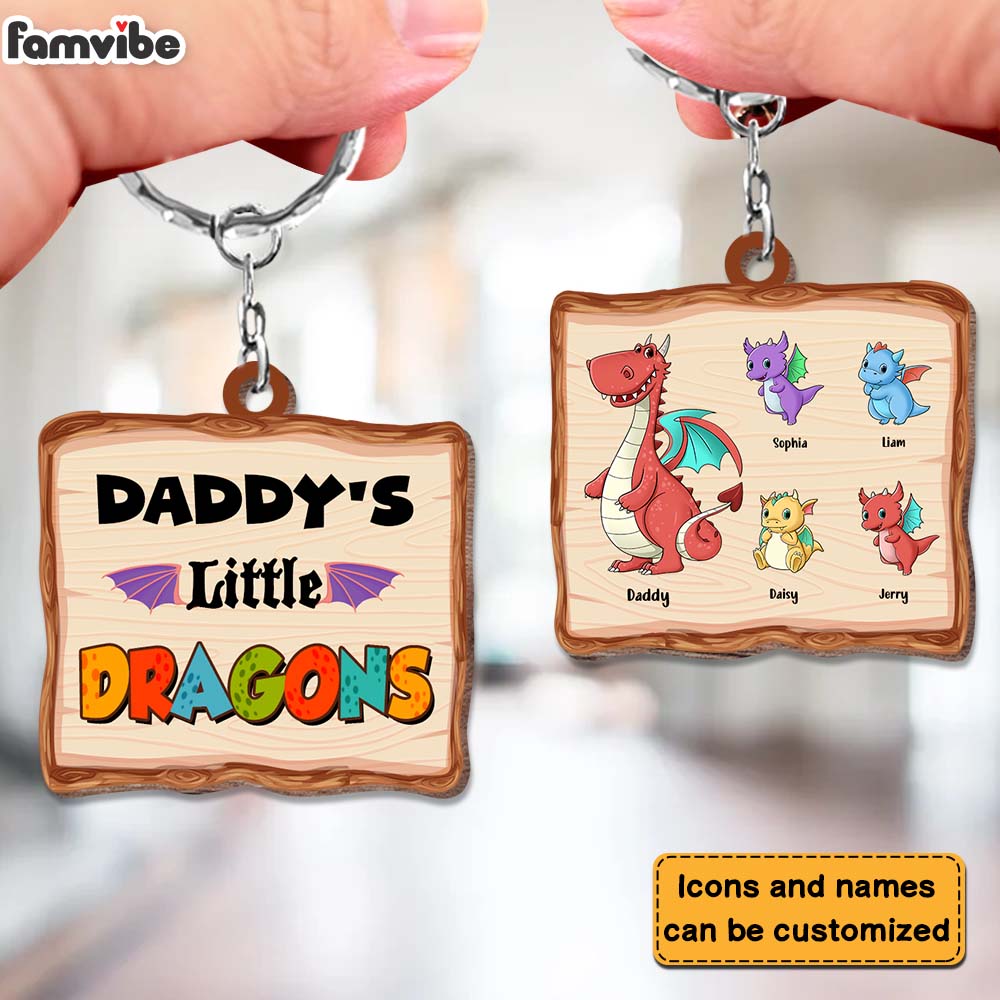 Personalized Daddy's Little Dragons Wood Keychain 25329 Primary Mockup