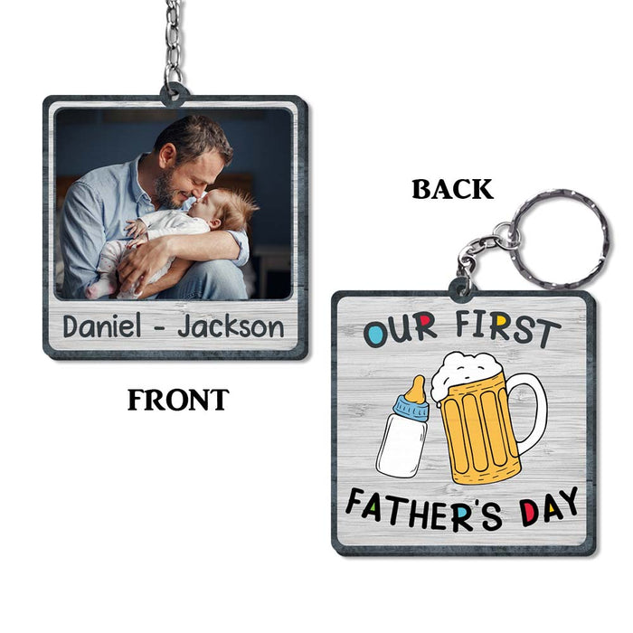 Personalized Gift For New Dad Our First Father's Day Wood Keychain 25342 1