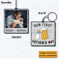 Personalized Gift For New Dad Our First Father's Day Wood Keychain 25342 thumb 1