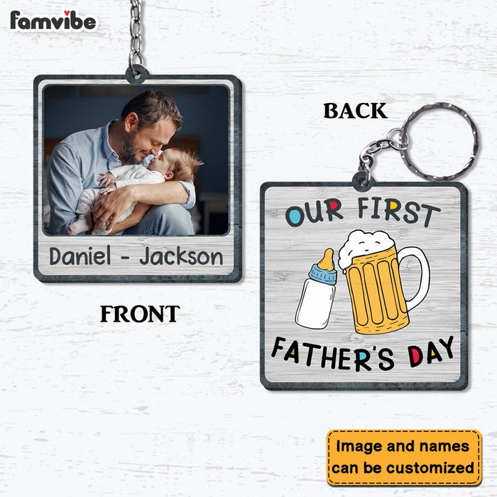 Personalized Gift For New Dad Our First Father's Day Wood Keychain 25342 1