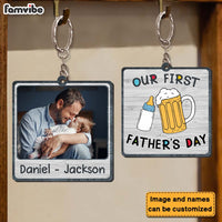 Personalized Gift For New Dad Our First Father's Day Wood Keychain 25342 thumb 1