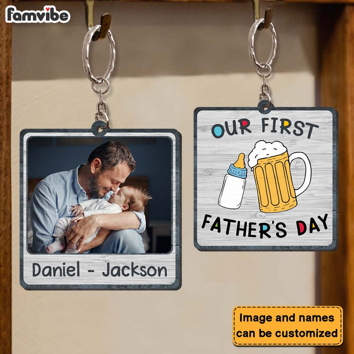Personalized Gift For New Dad Our First Father's Day Wood Keychain 25342 1