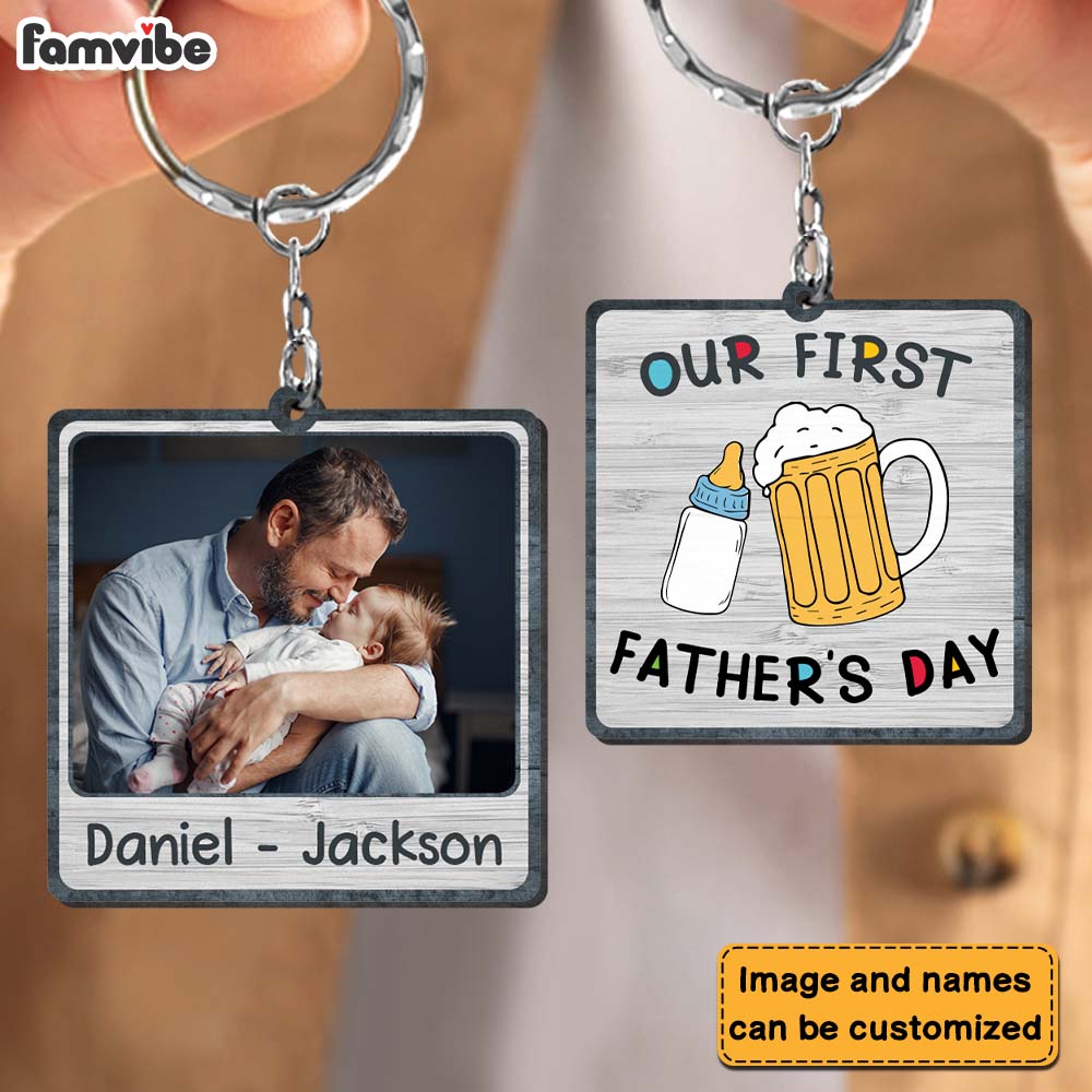 Personalized Gift For New Dad Our First Father's Day Wood Keychain 25342 Primary Mockup