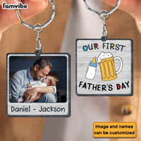 Personalized Gift For New Dad Our First Father's Day Wood Keychain 25342 thumb 1