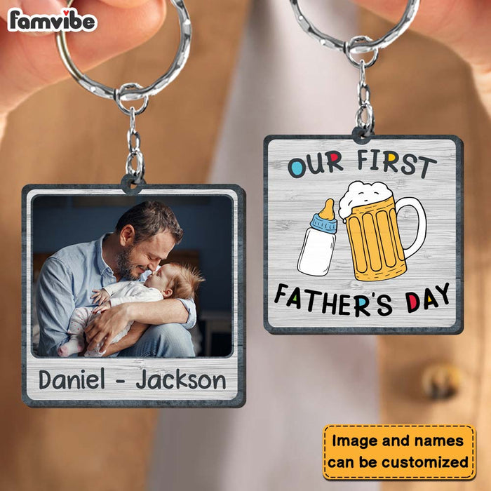 Personalized Gift For New Dad Our First Father's Day Wood Keychain 25342 1