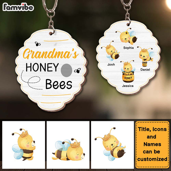 Personalized Grandma's Honey Bees Wood Keychain 25373 1