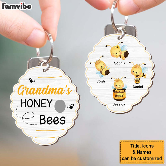 Personalized Grandma's Honey Bees Wood Keychain 25373 1