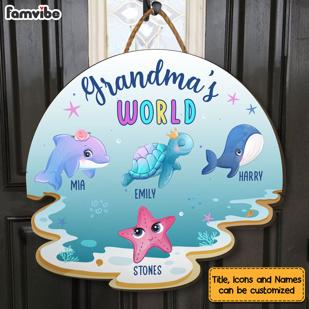 Personalized Grandma Ocean World Wood Sign 25377 Primary Mockup