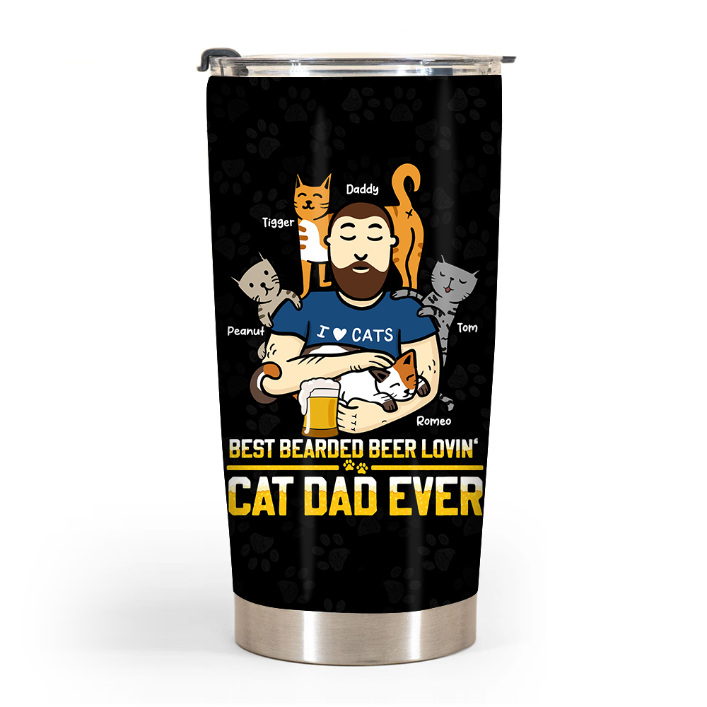 Personalized Bearded Beer Lovin' Cat Dad Steel Tumbler 25383 Primary Mockup