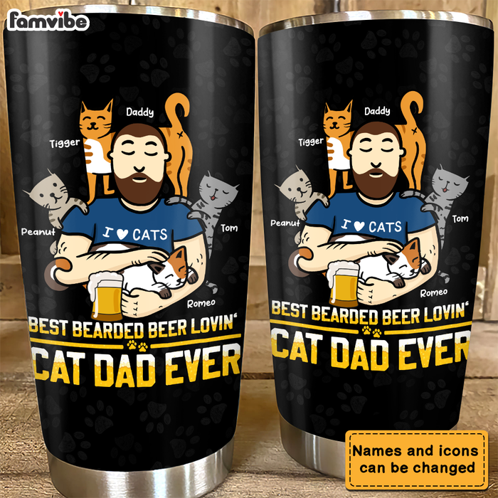 Personalized Bearded Beer Lovin' Cat Dad Steel Tumbler 25383 1