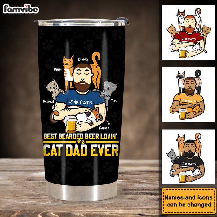 Personalized Bearded Beer Lovin' Cat Dad Steel Tumbler 25383 1