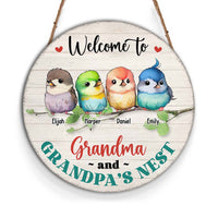 Personalized Welcome To Grandma & Grandpa's Nest Round Wood Sign 25384 thumb 1