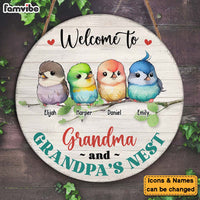 Personalized Welcome To Grandma & Grandpa's Nest Round Wood Sign 25384 thumb 1