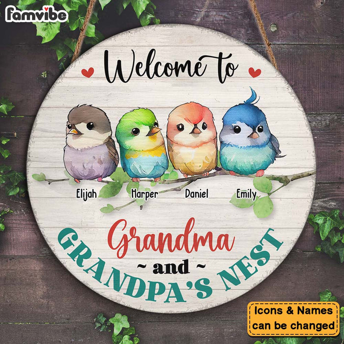 Personalized Welcome To Grandma & Grandpa's Nest Round Wood Sign 25384 1