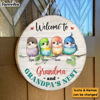 Personalized Welcome To Grandma & Grandpa's Nest Round Wood Sign 25384 thumb 1
