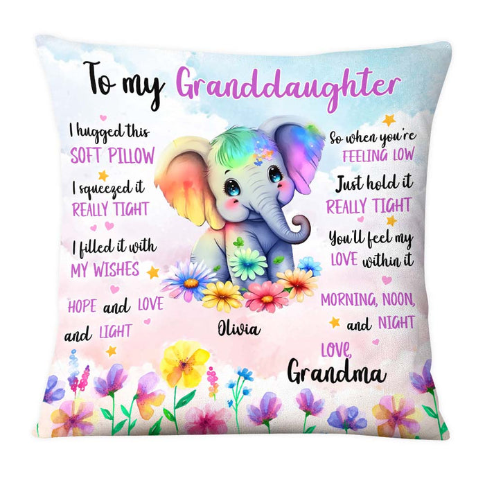 Personalized Gift For Granddaughter Watercolor Elephant Pillow 25387 1
