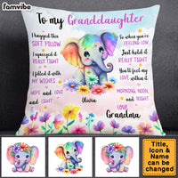 Personalized Gift For Granddaughter Watercolor Elephant Pillow 25387 thumb 1