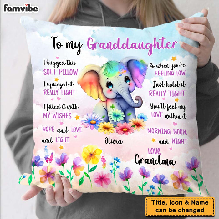 Personalized Gift For Granddaughter Watercolor Elephant Pillow 25387 1