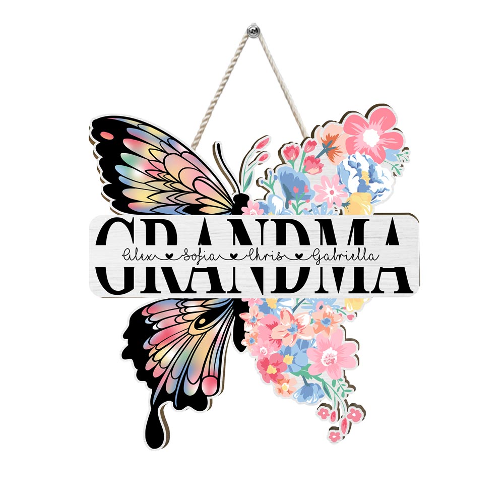 Personalized Grandma Butterfly Flowers Wood Sign 25440 Primary Mockup