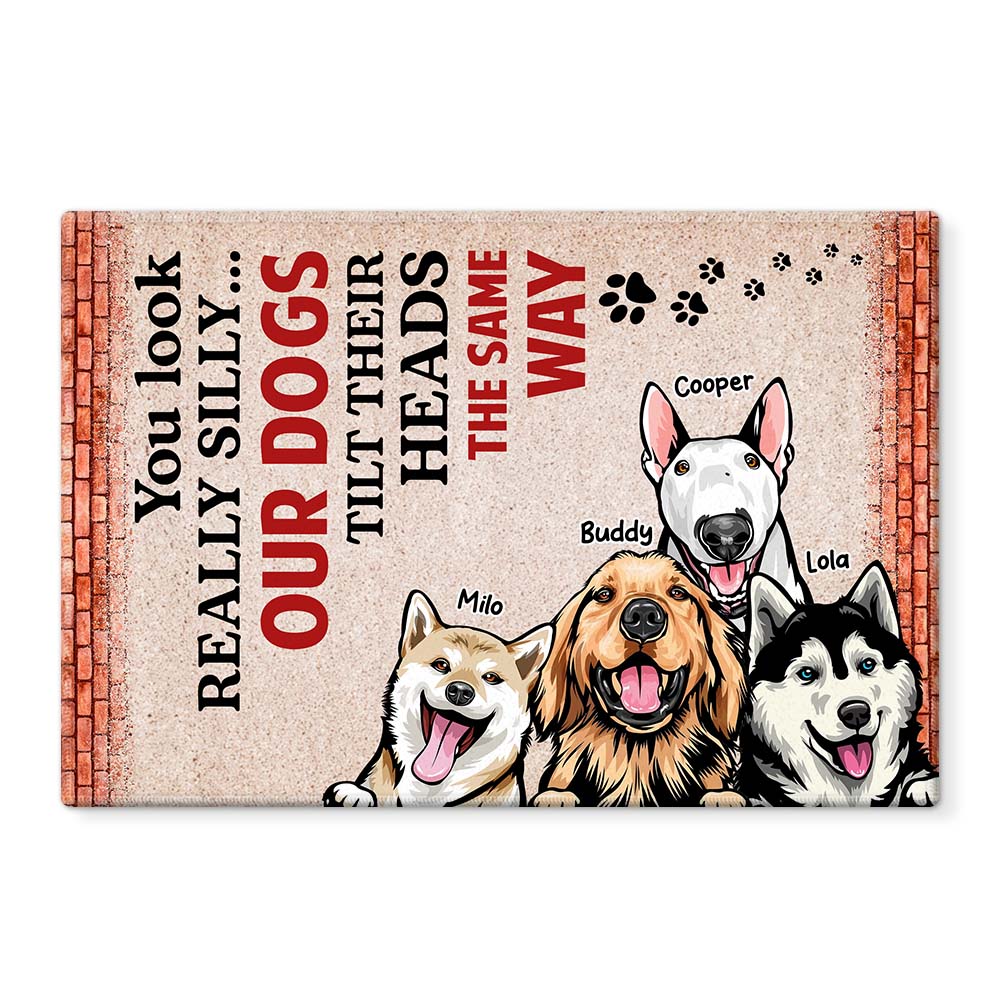 Personalized Our Dogs Tilts Their Heads Funny Doormat 25450 Primary Mockup