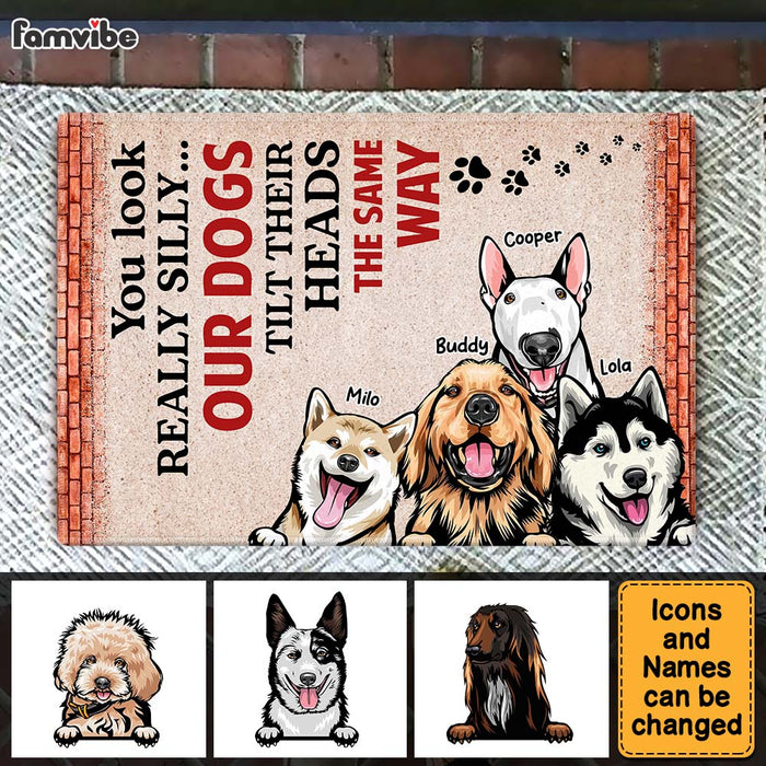 Personalized Our Dogs Tilts Their Heads Funny Doormat 25450 1