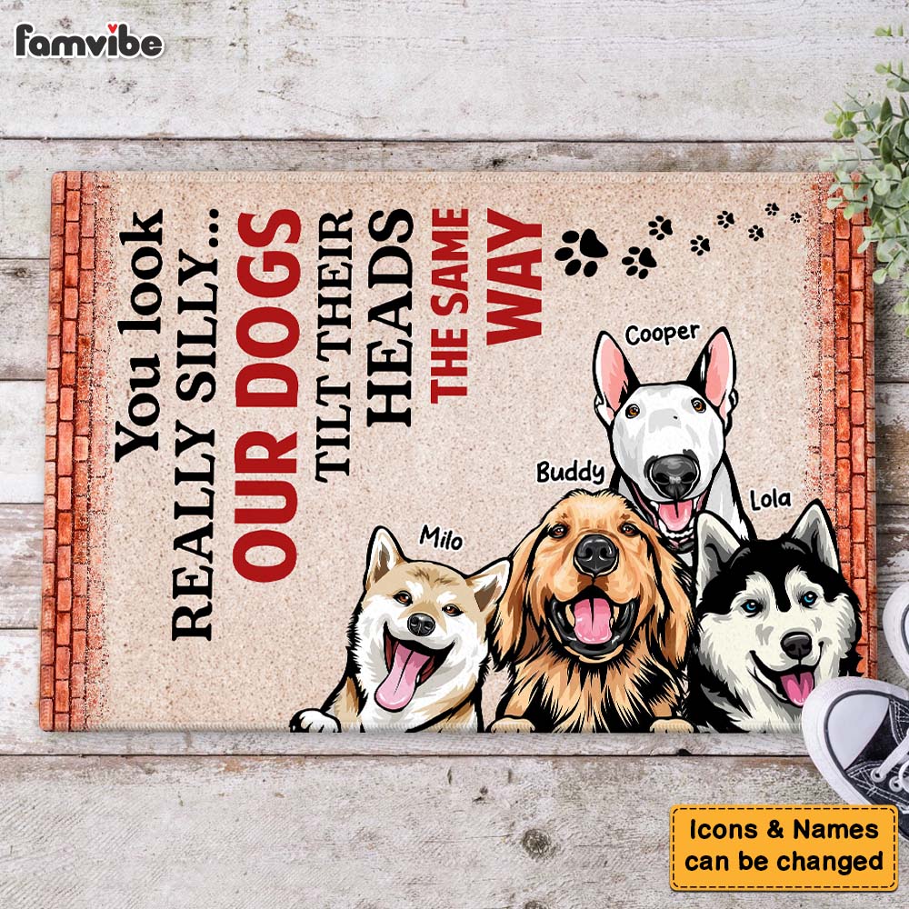 Personalized Our Dogs Tilts Their Heads Funny Doormat 25450 Primary Mockup