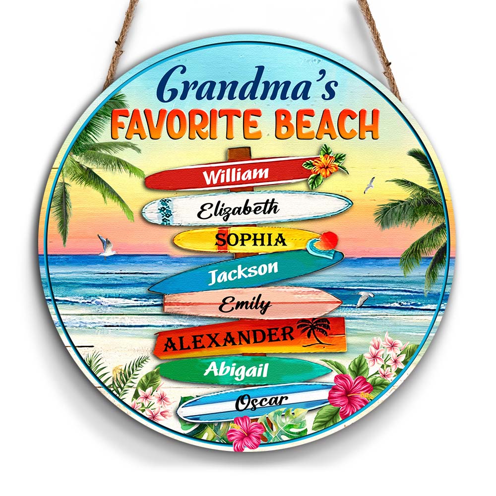 Personalized Grandma's Favorite Beach Round Wood Sign 25488 Primary Mockup