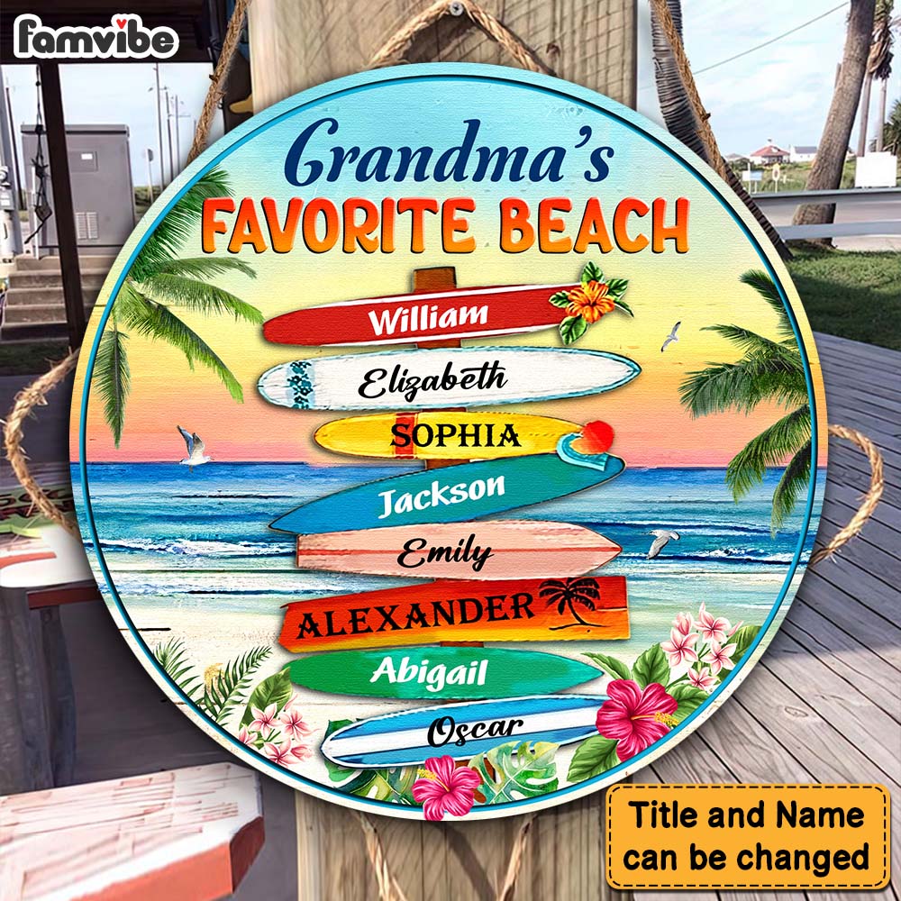 Personalized Grandma's Favorite Beach Round Wood Sign 25488 Primary Mockup
