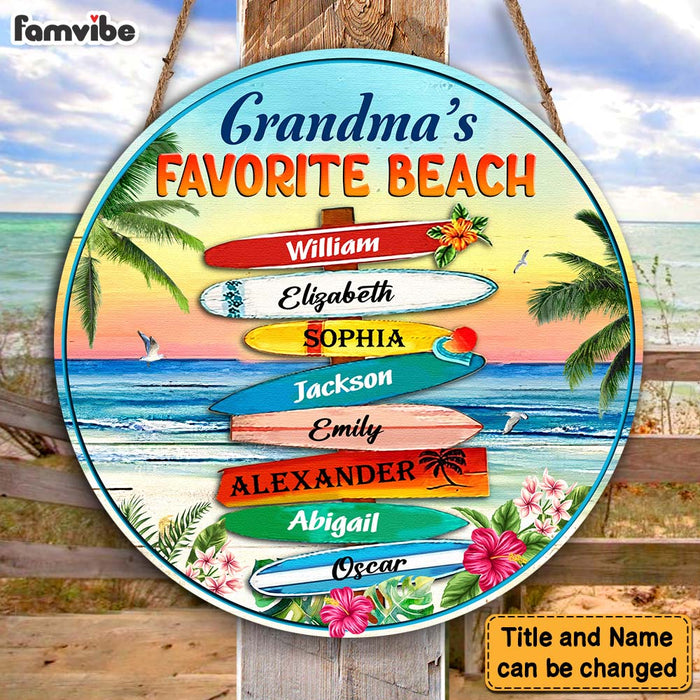Personalized Grandma's Favorite Beach Round Wood Sign 25488 1