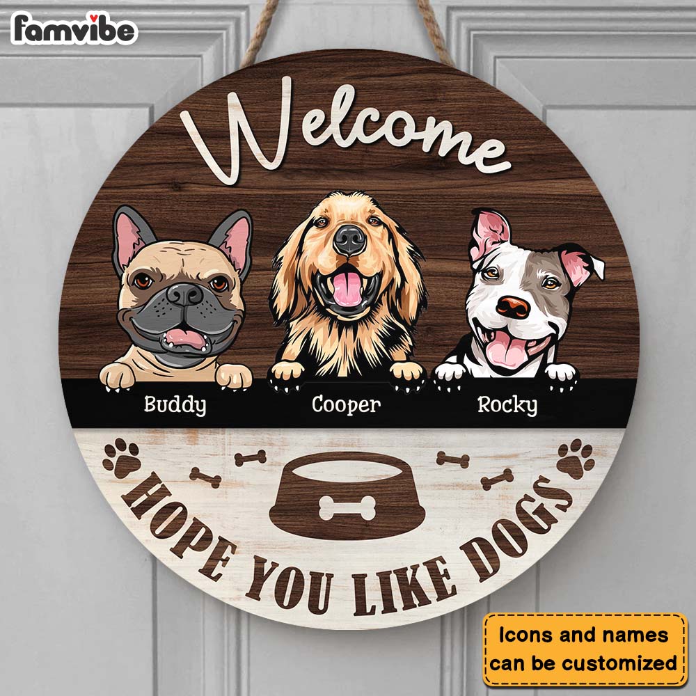 Personalized Hope You Like Dogs Round Wood Sign 25489 Primary Mockup