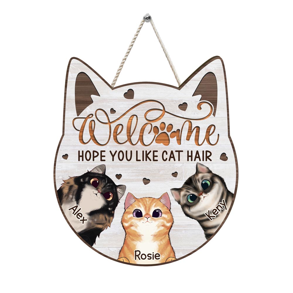 Personalized Hope You Like Cat Hair Wood Sign 25513 Primary Mockup