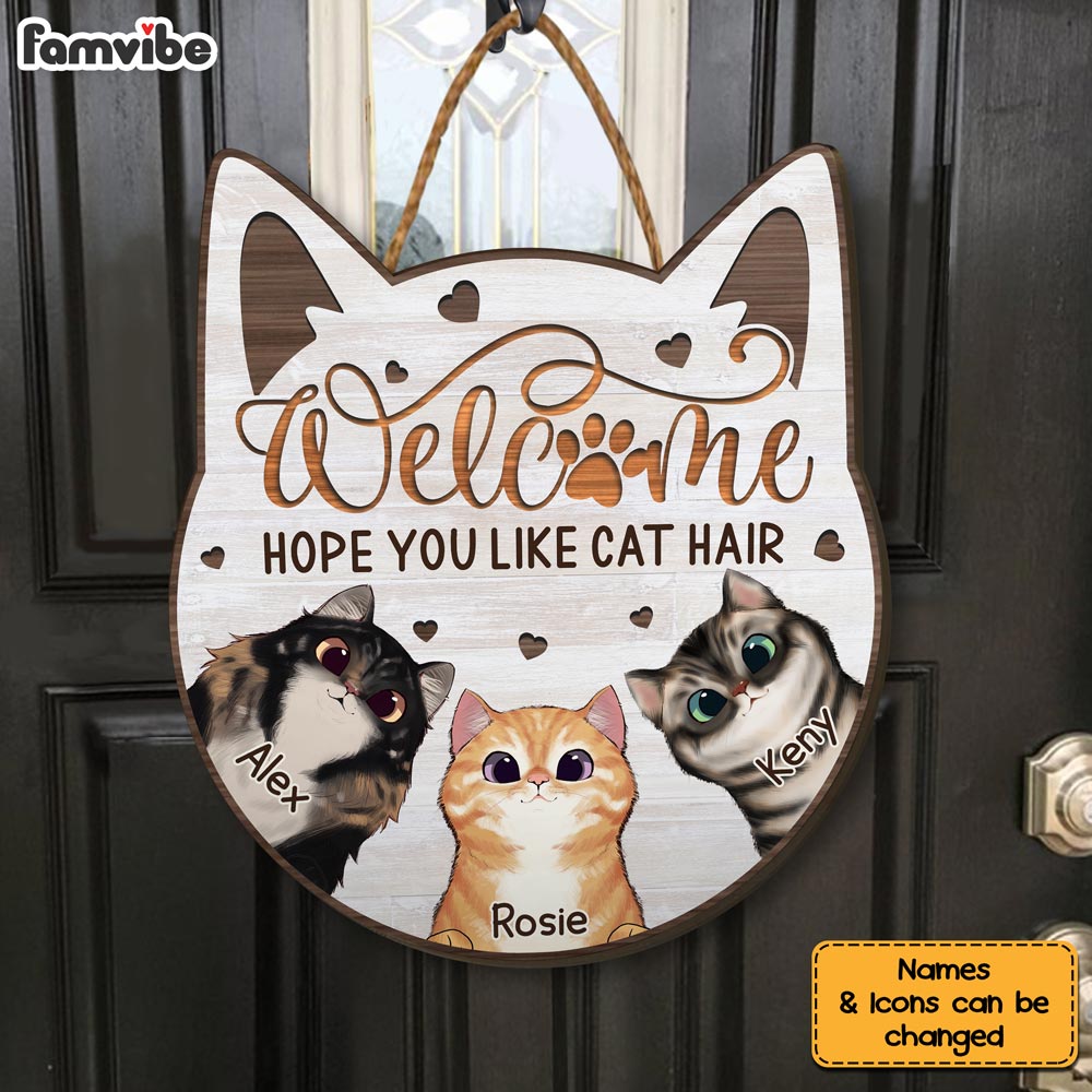 Personalized Hope You Like Cat Hair Wood Sign 25513 Primary Mockup
