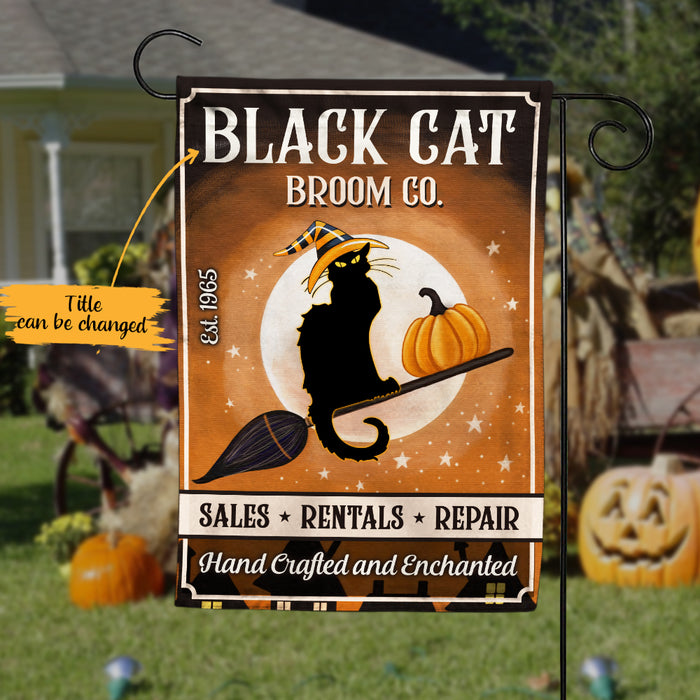 Personalized Black Cat  Broom Company Halloween Flag AG122 87O65 1