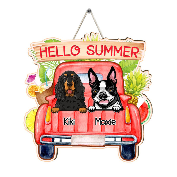 Personalized Hello Summer Dog Wood Sign 25584 1