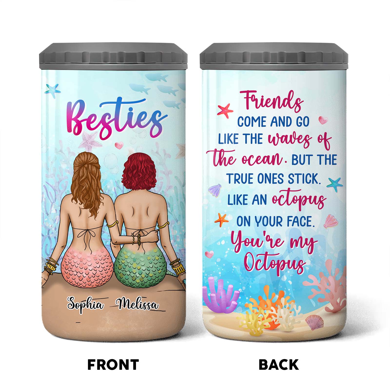 Personalized Mermaid Friends 4 in 1 Can Cooler 25633 Primary Mockup