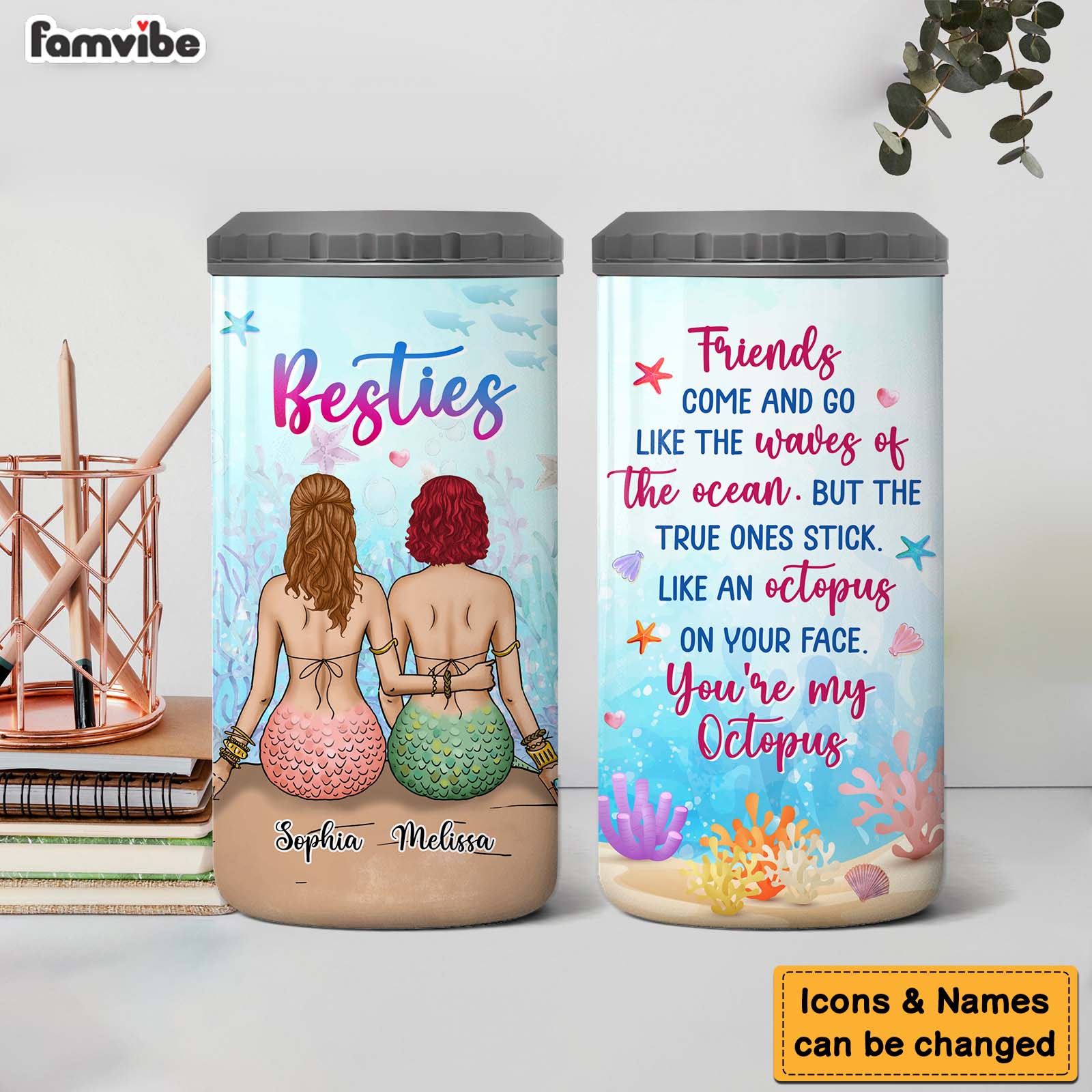 Personalized Mermaid Friends 4 in 1 Can Cooler 25633 Primary Mockup